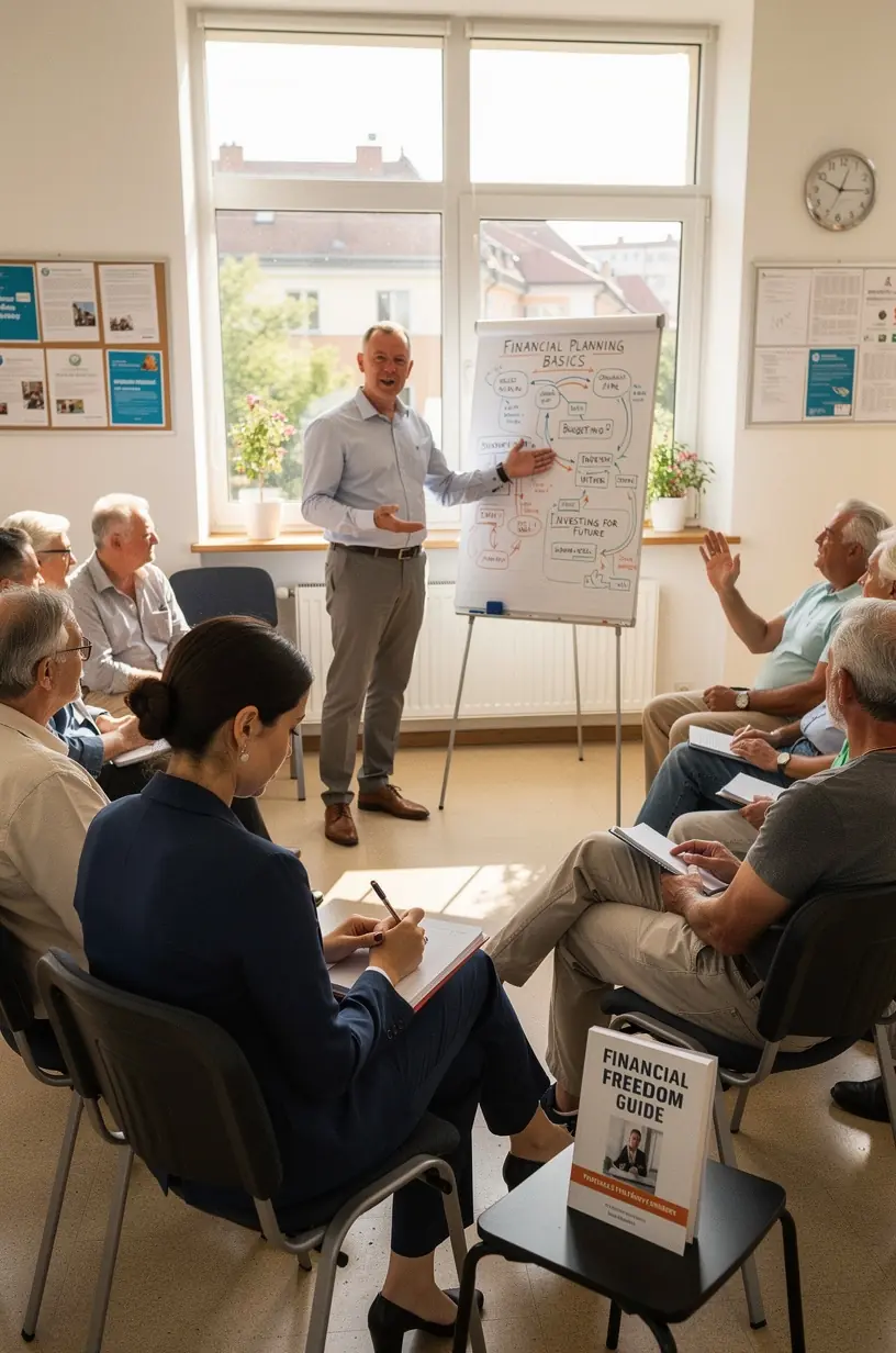 Személyes pénzügyi alapokkal foglalkozó blog illusztrációja, amely könyvek és tervezők előfizetéses kézbesítését mutatja be.